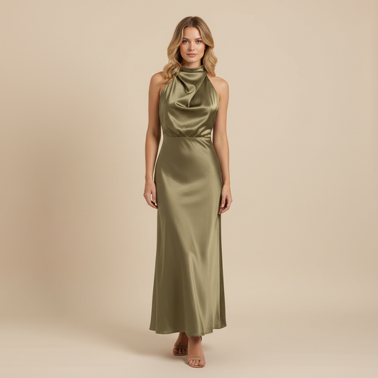 Halter Evening Dress | Chic Midi Evening Gown for Women